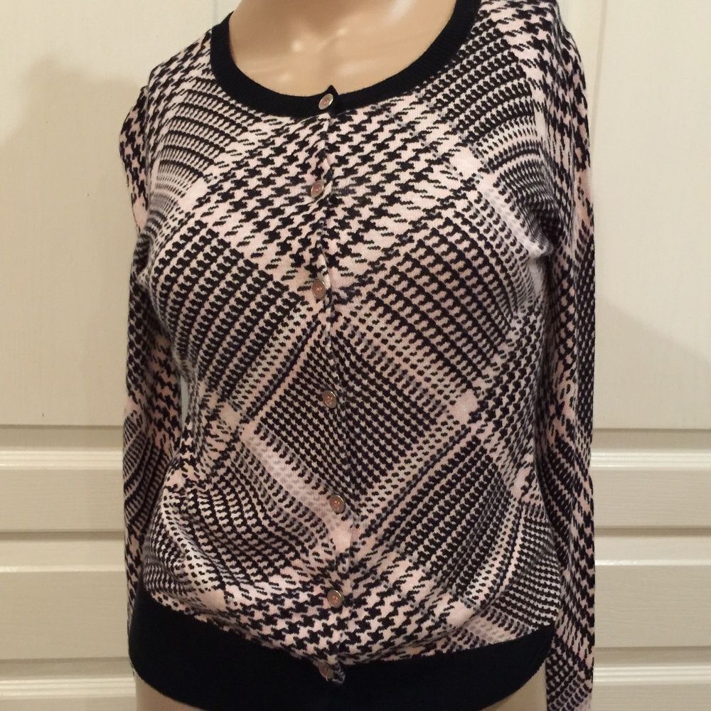 New York & Company Pink/Black/White Cardigan, Sz X-Small (1027)